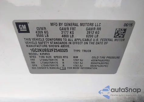 2015 Chevrolet Silverado 2500Hd Wt из США, поврежденный, VIN 1GC2KUEG2FZ540325